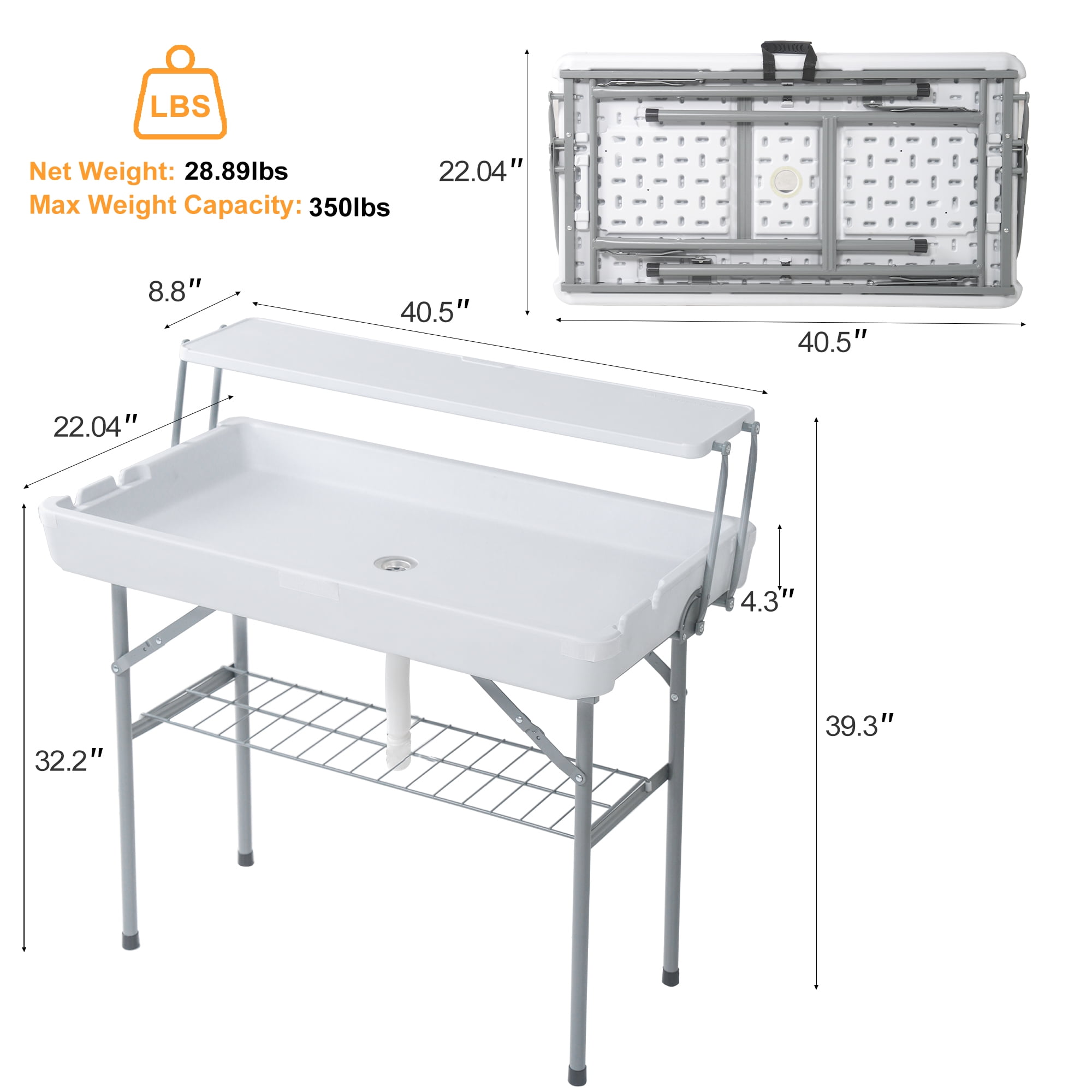 Garvee Folding Ice Cooler Table with Drain, 2-Tier Ice Table with Removable Skirt and Extra Storage Shelf, Foldable Outdoor Cooler Tables for Events, Parties, Wedding, Camping, BBQ