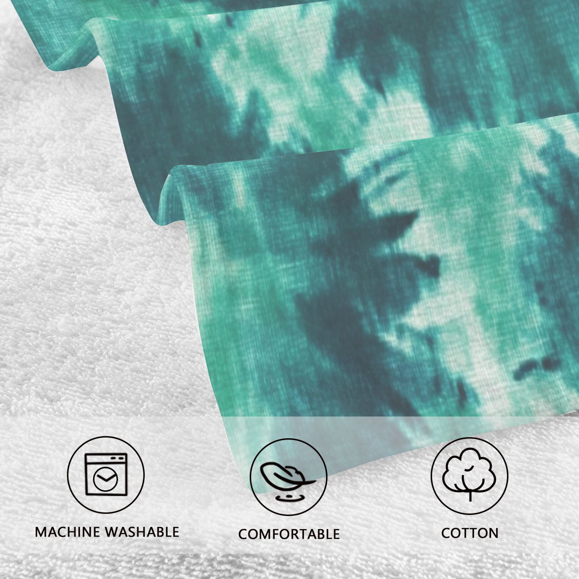 2 Pcs Absorbent Face Towel Bath Hand Towels Soft Breathable Cotton Towel Set for Bathroom Kitchen Hotel Spa Decor Dark Teal Tie-dye Pattern