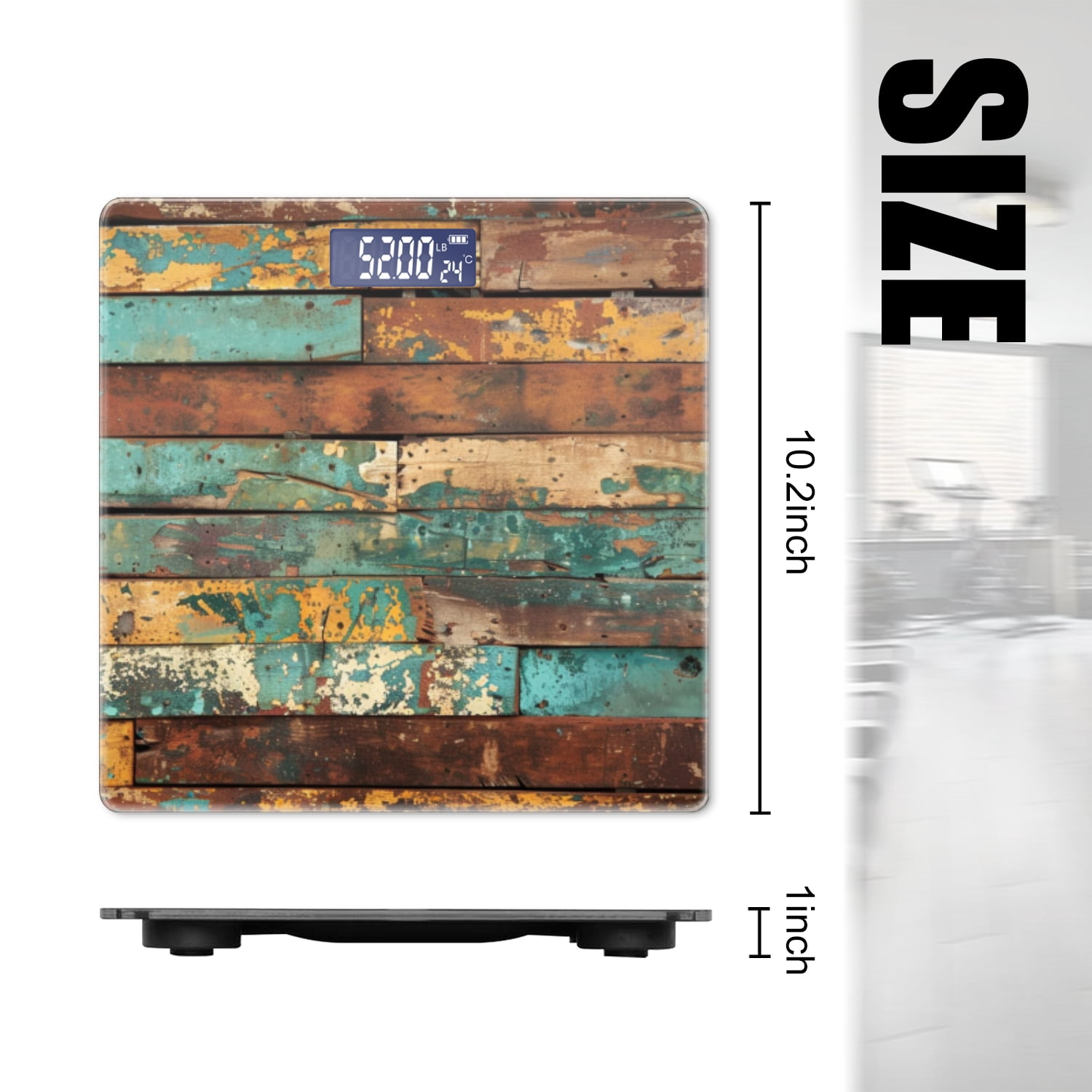 High Precision Body Weight Scale Smart Bathroom Scales with Large LCD Display(400lbs),Decorative for Bedroom-Rustic Wooden Wall With Weathered And Distressed Textures