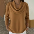 thumbnail image 2 of Cowl Neck Sweater for Women Chunky Kintted Sweaters Casual Long Sleeve Pullover Coats Outerwears Teaching Outfits Brown S, 2 of 3