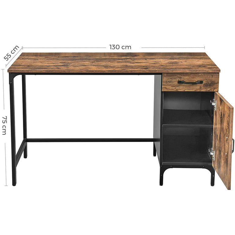 Vasagle LWD51X Computer Writing Study Desk with Drawer and Cabinet for Home  Office, Bedroom, Metal, Industrial Design, Rustic Brown and Black 