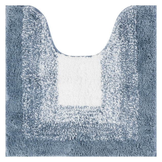 REGALWOVEN Alfombra de baño suave y absorbente, antideslizante, en forma de U y rectangular, tapete de baño azul 20" x 20"