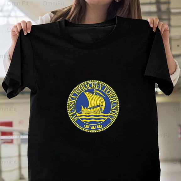 OmniFit27 Swedish Ice Hockey Team Tee National Pride Ice Sports Passion Graphic T-Shirt, for Unisex, up to size 5XL.