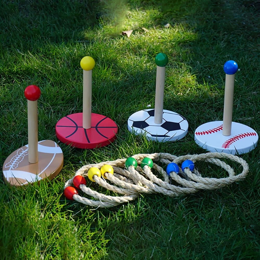 WOBOX Wooden Sports-Themed Ring Toss Game Set, Parent-Child Interactive Indoor Outdoor Toy for Kids Family Party Fun