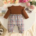 thumbnail image 4 of AWZXDE Girls fashion rompers Ruffle Sleeve Ribbed Knit Plaid Patchwork Rompers Toddlers clothes for girls Bow Headband Complete Outfit Set Gray - 9-12 Months, 4 of 6
