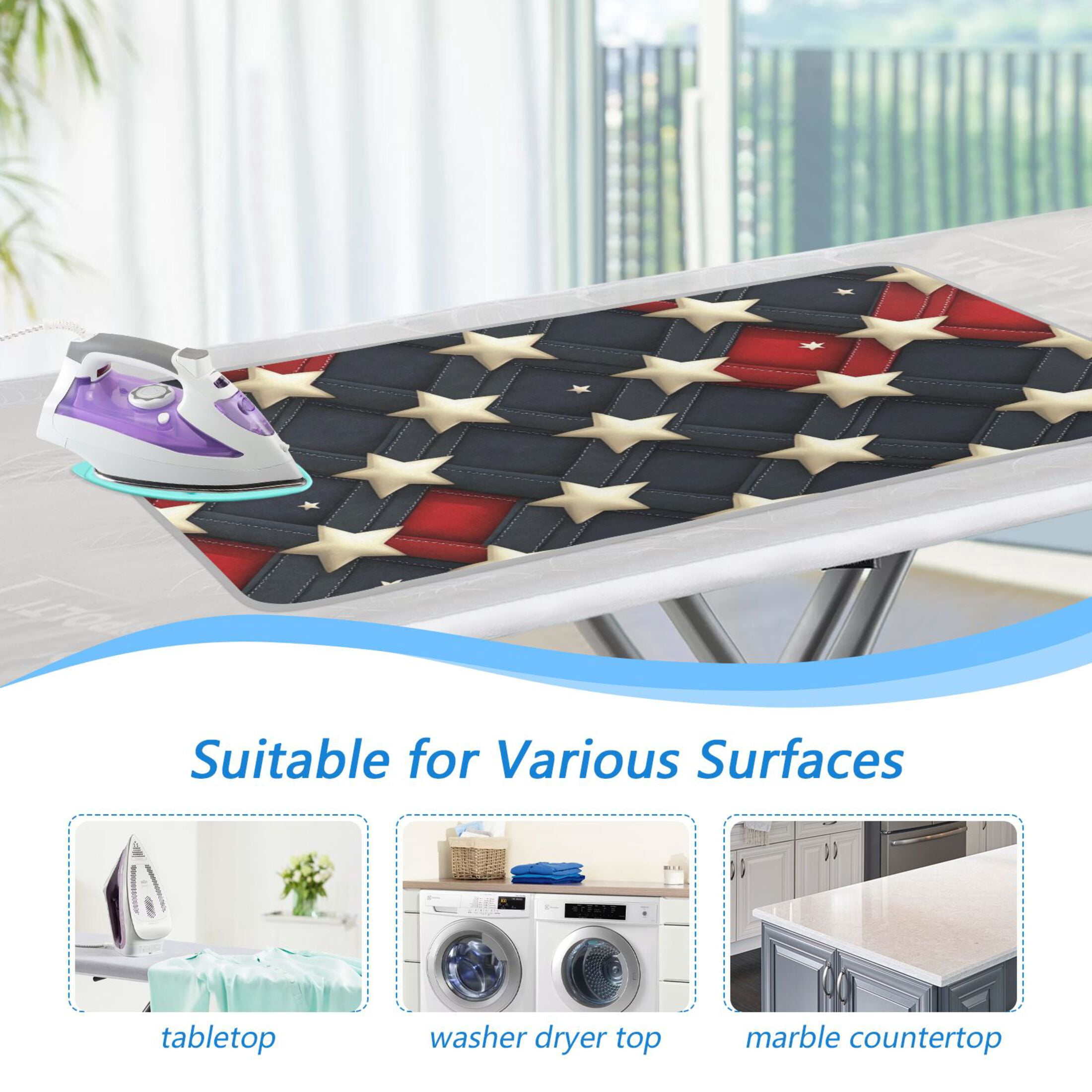 3d Red Blue Plaids Stars Ironing Mat Blanket Portable Travel Ironing Pad Heat Resistant Pad 47.2" x 27.6”