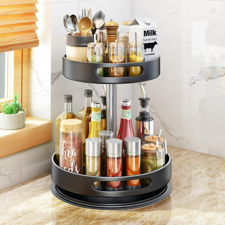 2 Tier Rotating Spice Rack Organizer 360 Degree Rotation Turntable Kitchen Organizers and Storage Metal Spice Holder for Kitchen Pantry Storage