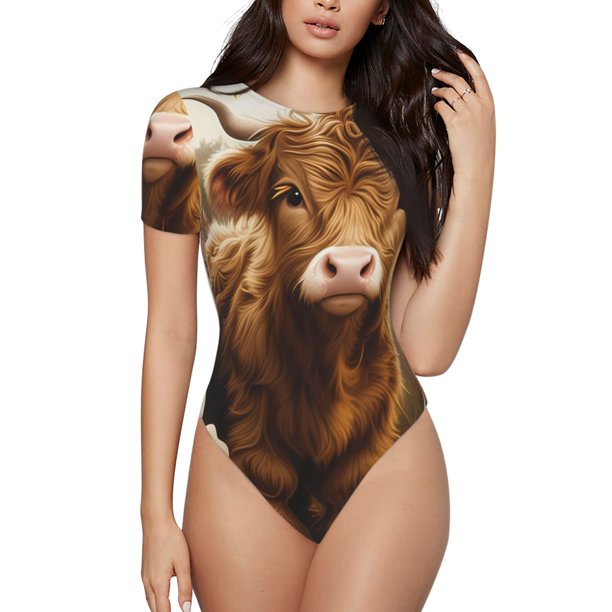 Fotbe Adorable Calf Butterflies Champagne Body de Mujer con Cuello Redondo y Mangas Cortas, Sin Mangas Ajustado, Suave, Cómodo y Básico-Large