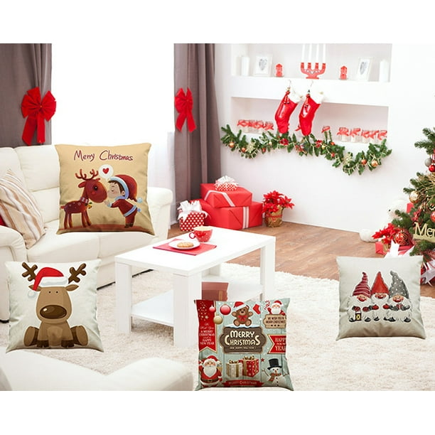 Burlap christmas pillow deals covers