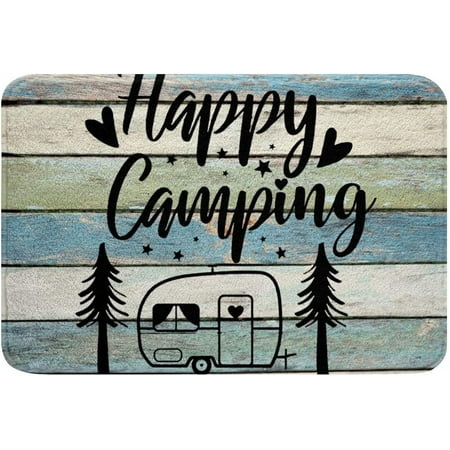 

Happy Camping Bath Mats Blue Watercolor Bathroom Mats Rugs Vintage Wood Rug Carpets Floor Mat Bathroom Decorationsches for Kitchen Bedroom Door Mat 24x16 Inch
