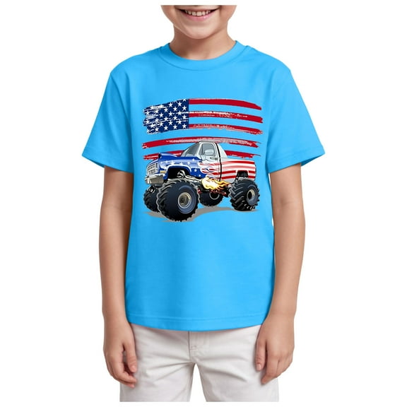 Gubotare Boys Patriotic Shirt Boys Tie Dye Shirt Rainbow Tees T Shirts for Kids (Sky Blue,Size 7-8 Years)