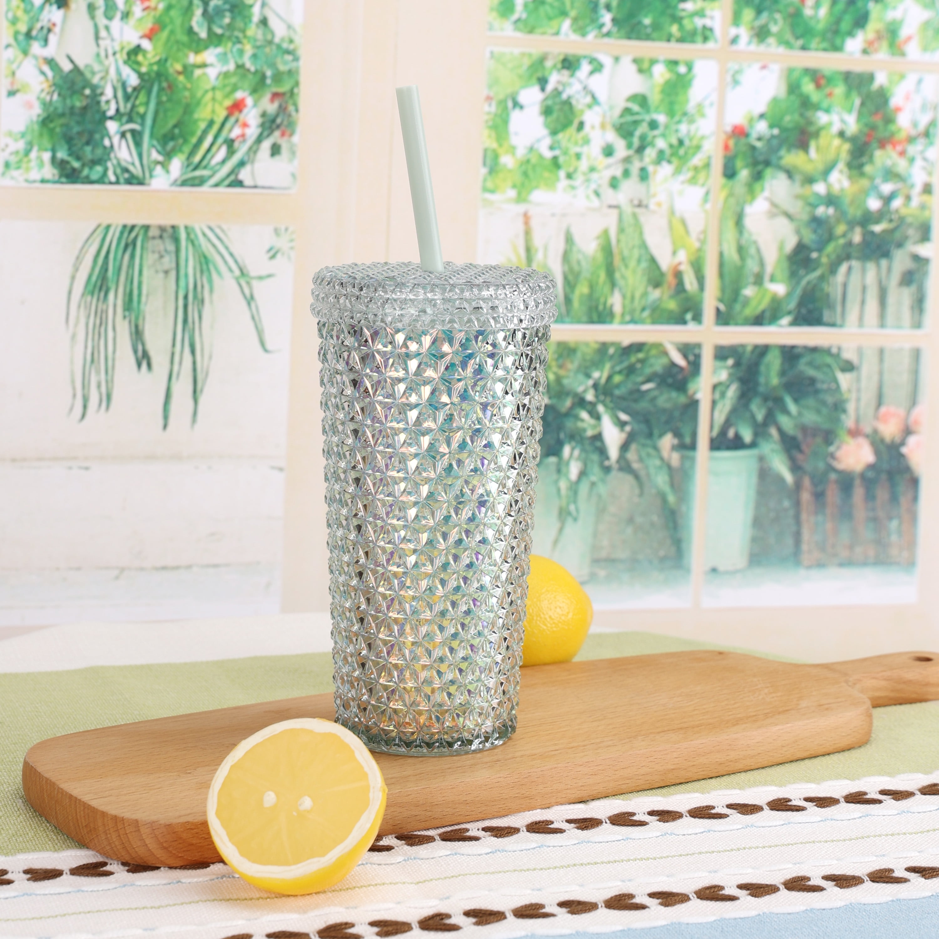 Your Zone 16 Ounce Plastic Textured Iridescent Tumbler, Green