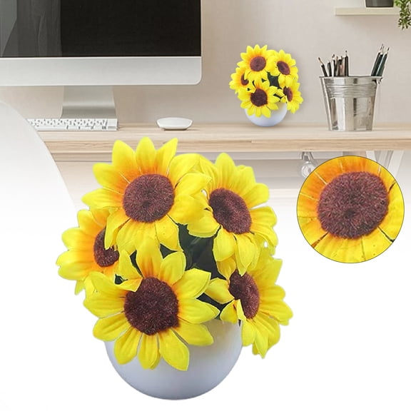 Artificial Potted Flowers for Home Decor,Faux Sunflower Plant in Decorative Pot for Bathroom Kitchen Table Centerpiece,Artificial Desk Plant,A,1PC