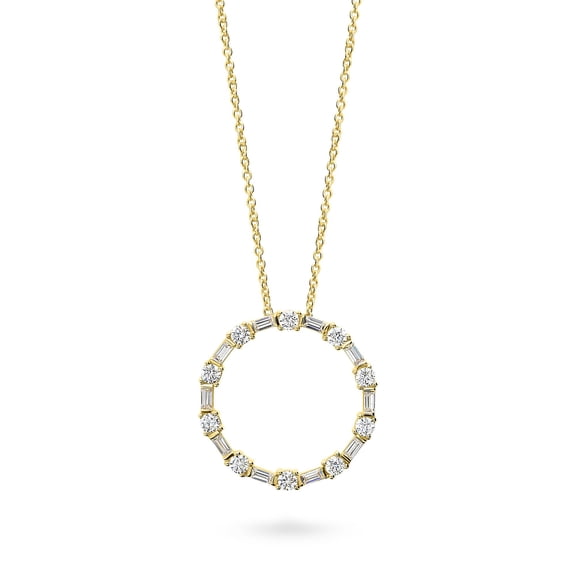BERRICLE Sterling Silver Open Circle Cubic Zirconia CZ Fashion Pendant Necklace for Women 16 inch, Yellow Gold Flashed