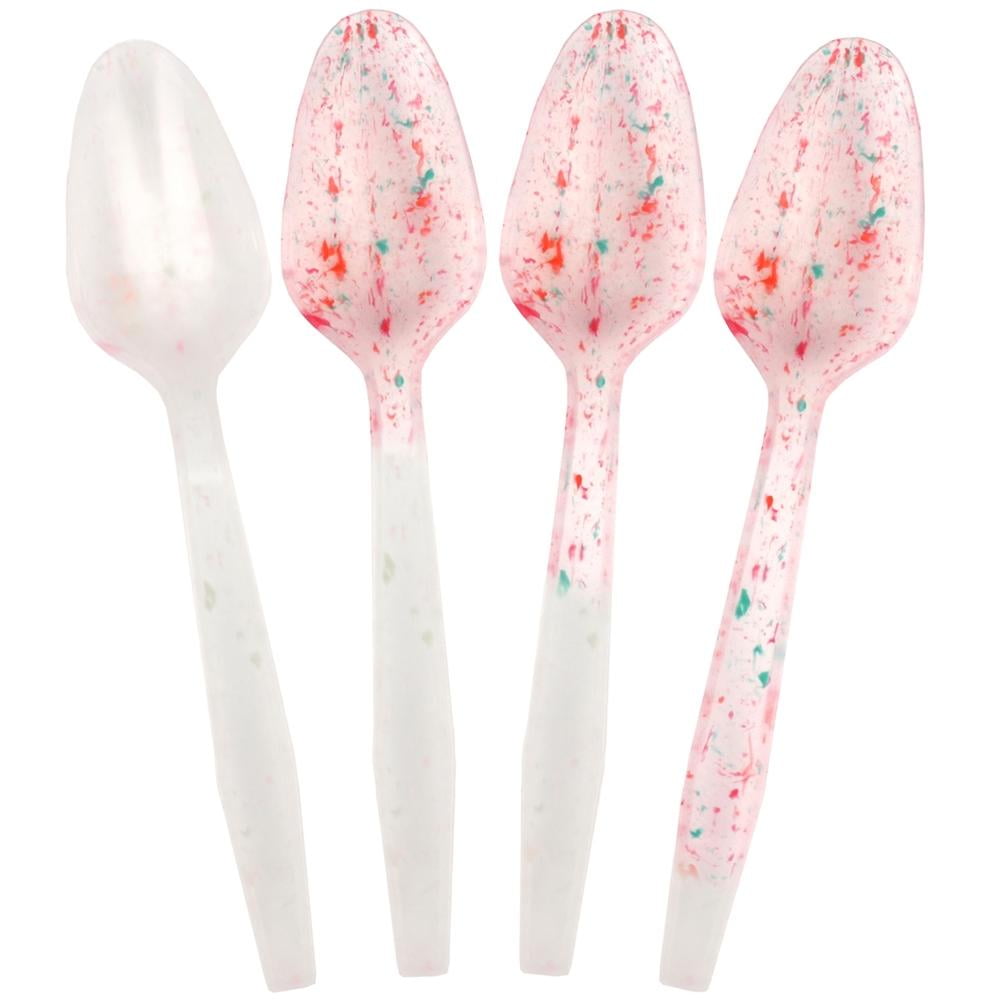[1,000 Count] Crazy Color Changing Plastic Spoons White to Confetti