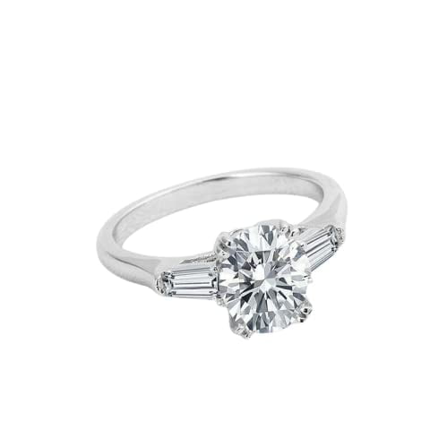 HeartsAndYou 2.3ct Oval Moissanite Engagement Ring for Women Baguette Accent Trilogy 18k White Gold over Silver