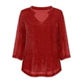 thumbnail image 4 of ZHOGXU Toddler Kids Girls Top 3/4 Sleeve V Neck Sequins Mesh Layered Comfortable Fashion Tee For Casual Daily Wear,Red,3-4 Years, 4 of 4