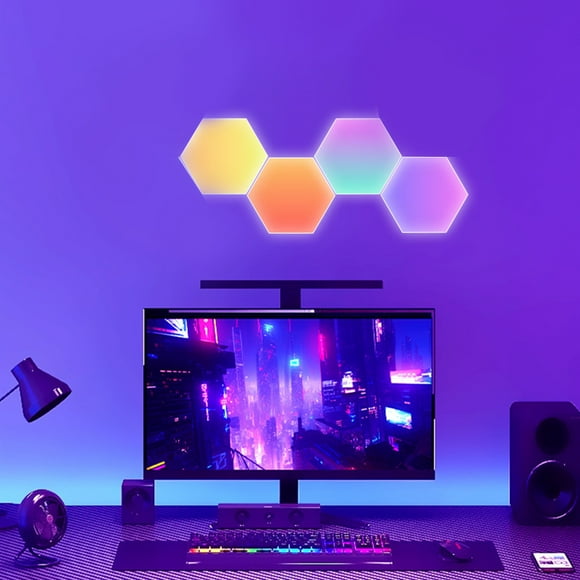 Fiudx Luz Rgb Hexagonal, Control Inteligente y Sincronización Musical, Diseño Personalizable, Iluminación Ambiental para Juegos, Decoración de Pared para Dormitorio, Alimentación Por Usb, Tamaño 9 X
