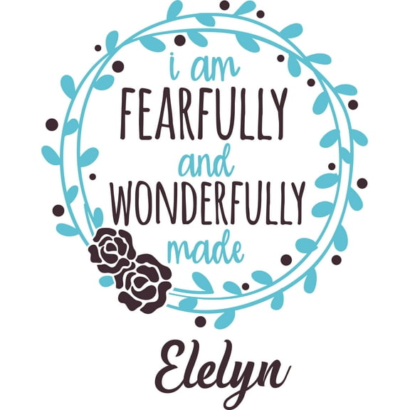 Fearfully Wonderfully Floral Wreath Customized Wall Decal - Custom Vinyl Wall Art - Personalized Name - Baby Girls Boys Kids Bedroom Wall Decal Room Decor Wall Stickers Decoration Size (20x12 inch)
