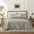 thumbnail image 2 of Ameha 3-Piece Quilt Bedspread Set Lightweight Embossed Floral Microfiber Coverlet Adult Queen Size Beige, 2 of 11