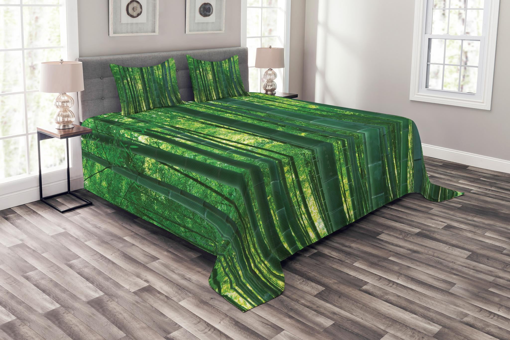 Bamboo Bedspread Set King Size, Asian Oriental Exotic Bamboo Trees in