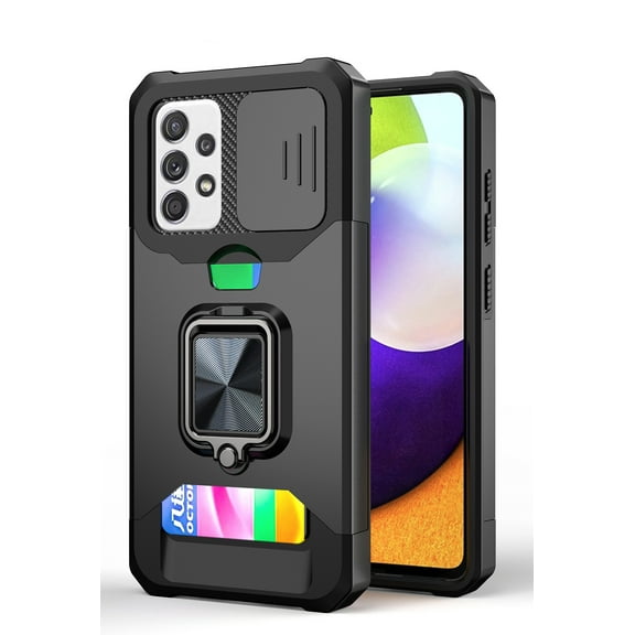 TECH CIRCLE Hard Phone Case for Google Pixel 5A 5G (6.3 Inch) - Sliding Cover for Camera, Silicone/Plastic Protective Composite Case, Drop Proof Rugged Cover with Kickstand /Card Holder (Black)