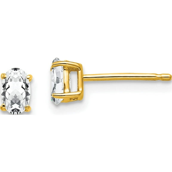 14K Yellow Gold 5X3mm Oval Cubic Zirconia Earrings (5 X 3) Made In United States xe85cz