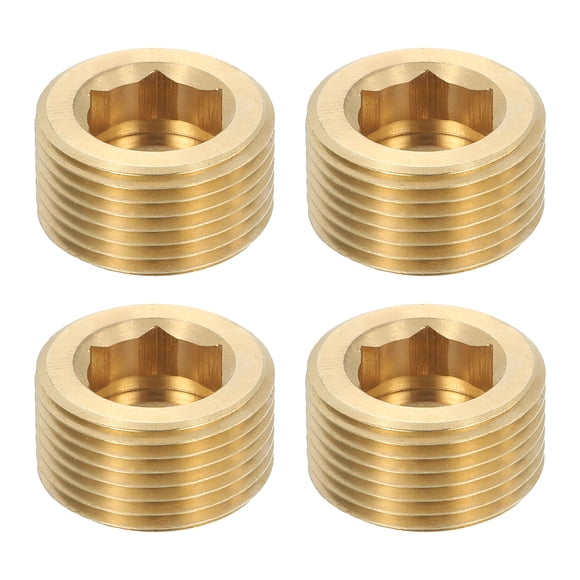 4Pcs Brass Pipe Plug Fitting, 3/4" BSP Male Internal Hex Thread Socket Pipe Plug