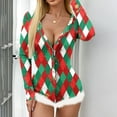 thumbnail image 6 of Samickarr One Piece Nightwear Pajamas Bodysuits for Women Shorts Butt Flap Christmas Pajamas for Women Sexy Deep V Neck Long Sleeve Button-down Front Lingerie Bodycon Rompers Jumpsuit Pajamas, 6 of 8
