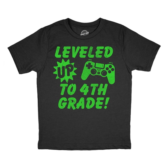 Youth Funny T Shirts Leveled Up to 4th Grade Sarcastic Video Game Graphic Novelty Graduation Tee for Kids