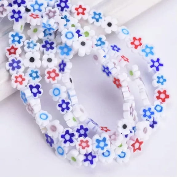 U8MO 4mm 6mm 8mm Handmade Flower Shape Millefiori Glass Beads For Jewelry Making-White Mixed-4~5mm (90pcs)