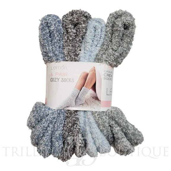 Lemon Ladies Cozy Soft Casual Crew Socks 4 Pair, Blue/Gray 5-9.5