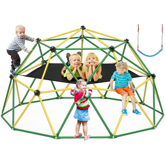GIKPAL Climbing Dome, 10FT Dome Climber with Hammock for Kids Outdoor Play Equipment, Supports up to 1000lbs Jungle Gym, Anti-Rust, Easy Assembly,Yellow Green