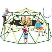 GIKPAL Climbing Dome, 10FT Dome Climber with Hammock for Kids Outdoor Play Equipment, Supports up to 1000lbs Jungle Gym, Anti-Rust, Easy Assembly,Yellow+Green