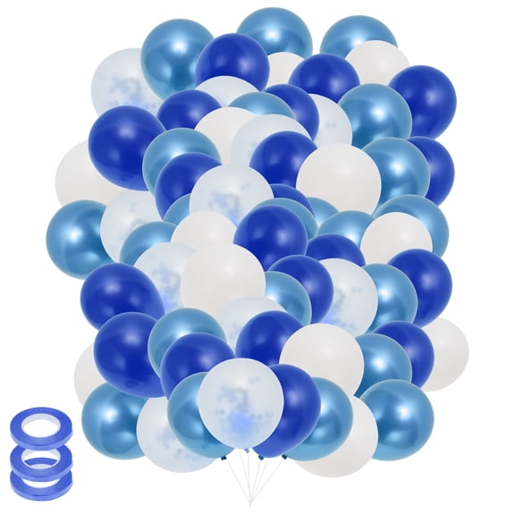 Unique Bargains Latex Party 10 Inch Helium Balloons with Ribbon Metallic Blue White