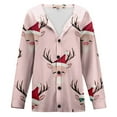 thumbnail image 5 of Cardigans for Women Cute Reindeer Printed Button Down Jacket Crew Neck Casual Fall Winter Long Sleeve Loose Fit Womens Sweaters YC Pink XL, 5 of 5