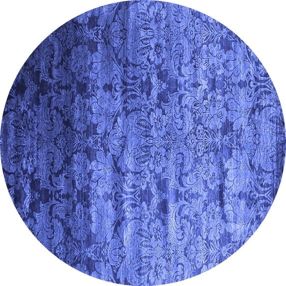 Ahgly Company Machine Washable Indoor Round Abstract Blue Contemporary Area Rugs, 4' Round