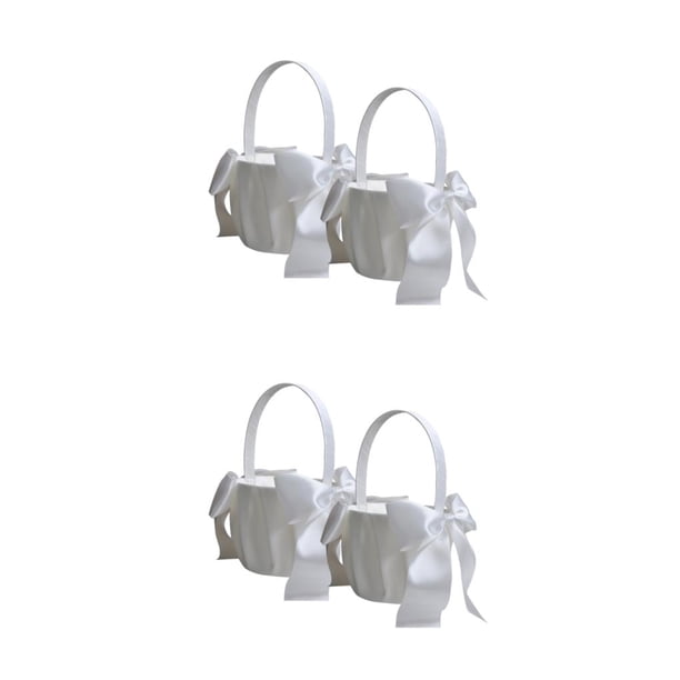 Billuyoard Cesta de flores con lazo de diseño Simple de 2 piezas, cestas para portador de anillos de ceremonia de fiesta portátiles, adorno de Blanco natural 2Conjunto