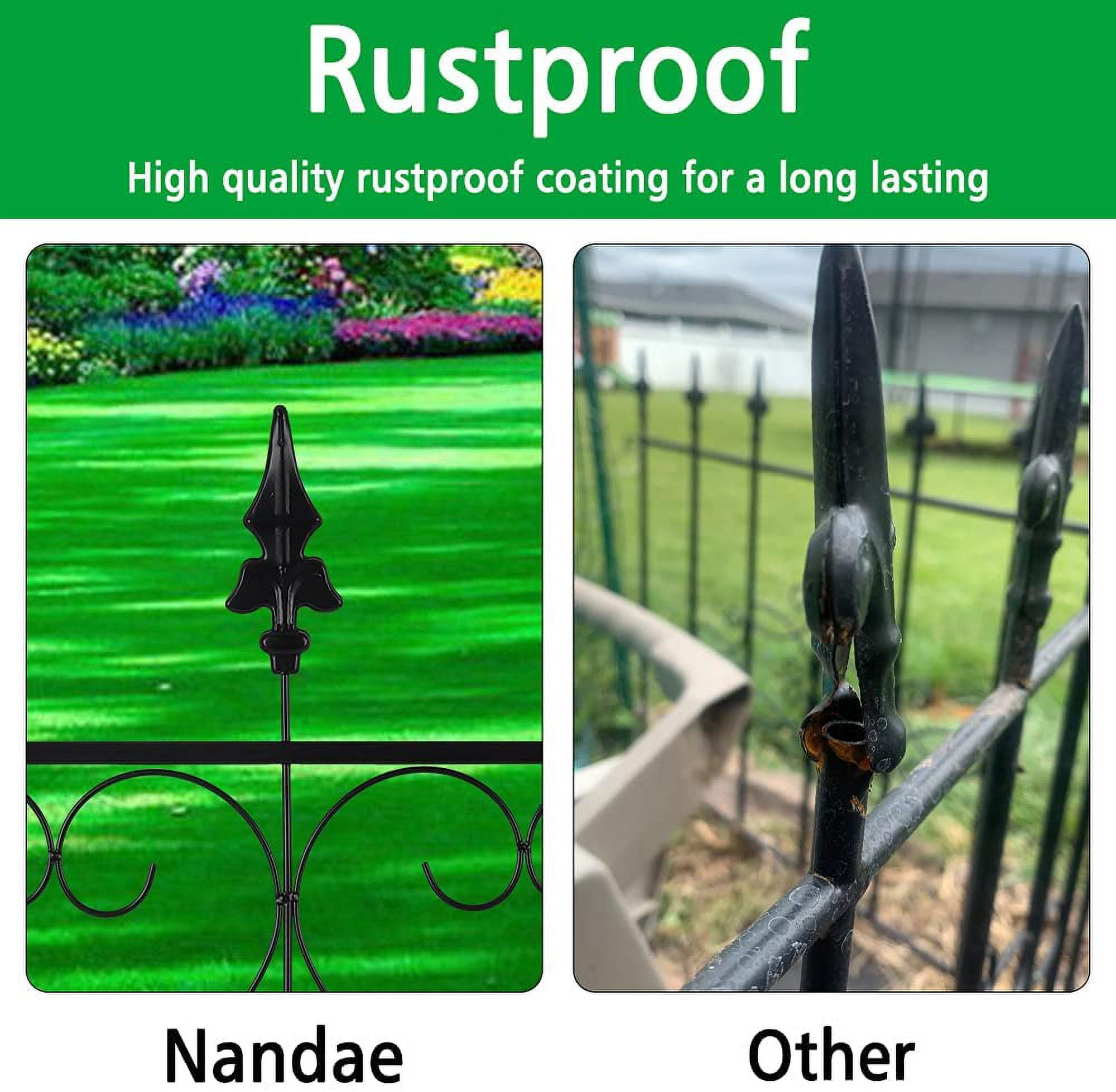 Oumilen Outdoor Decorative Garden Fence 24in x 24in Black Coated Metal, Set of 5
