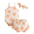thumbnail image 1 of TZEWGL Outfit Sets For Child Fashion Sleeveless Ruffles Ribbed Romper Bodysuit Prints Shorts With Headbands 3Pcs For Kids size 6-12M, 1 of 8