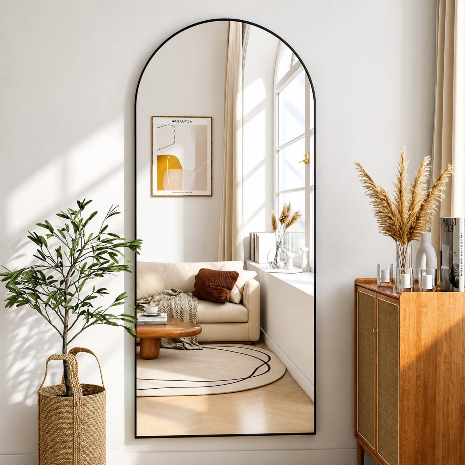 Mirrasia 76.3" x 34" Arched Full Length Mirror Full Body Oversize Mirror Wall Mounted, Black