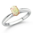thumbnail image 2 of 925 Sterling Silver and 10K Rose Gold Prongs White Ethiopian Opal Solitaire Engagement Ring for Women (0.32 Cttw, Oval Cabochon 6X4MM, Gemstone Birthstone, Available in Size 5, 6, 7, 8, 9), 2 of 4