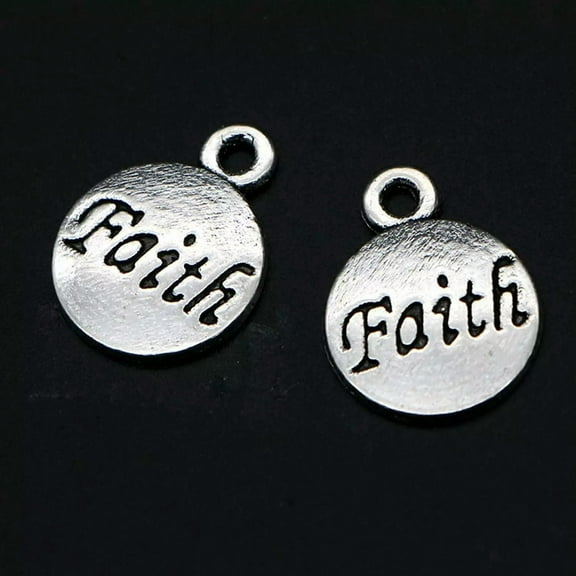 U8MO 5 Word Charms Jewelry Tags Inspirational Word Pendants FAITH Circle Silver