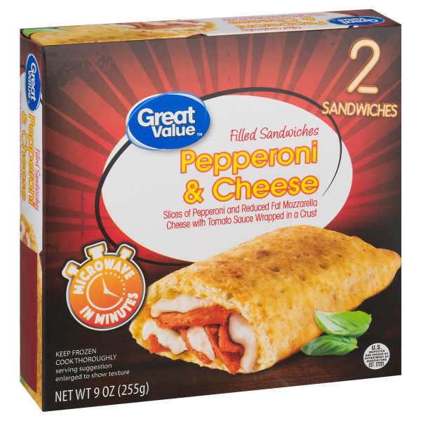Great Value Pepperoni & Cheese Filled Sandwiches, 2 Count, 9 oz