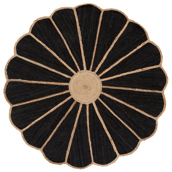 SAFAVIEH Natural Fiber Brigham Floral Area Rug, Natural/Black, 5' x 5' Round