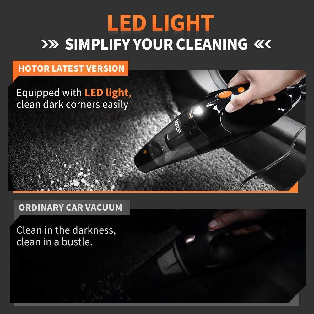 Car Vacuum, HOTOR Corded Car Vacuum Cleaner High Power for Quick Car Cleaning, DC 12V Portable Auto Vacuum Cleaner for Car Use Only - Orange - image 5 of 8