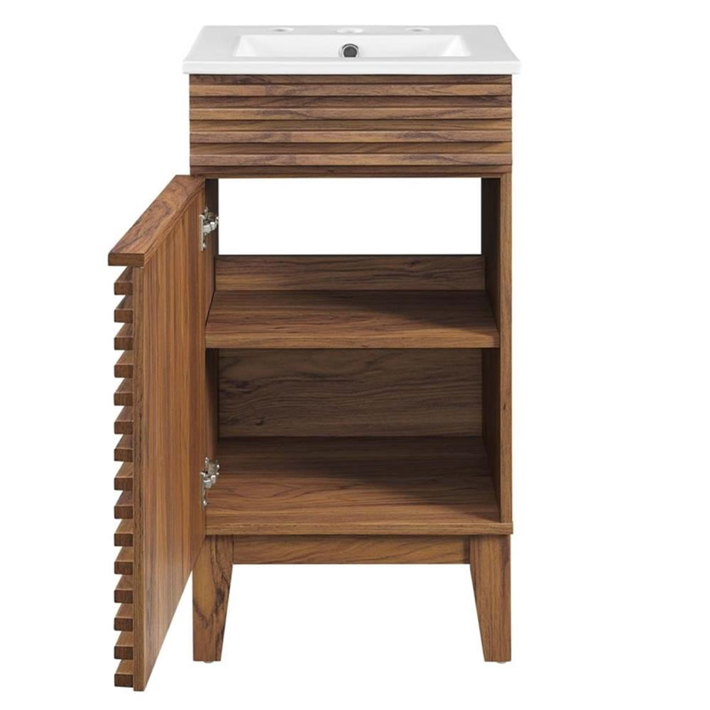 Modway Render 18" Modern Wood Bathroom Vanity Cabinet in Walnut/White