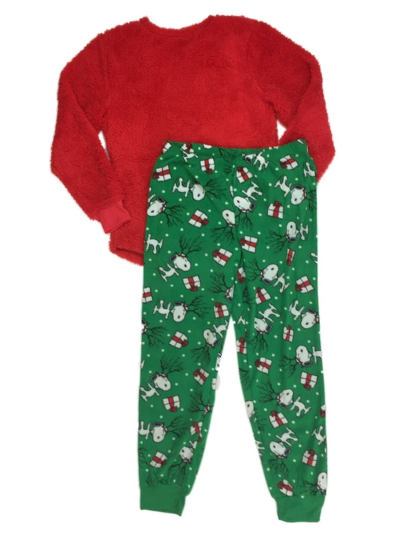 Peanuts Womens Red Fleece Snoopy Holiday Pajamas Christmas Present