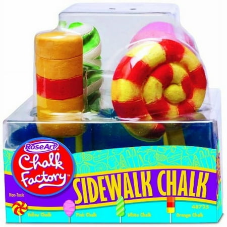 RoseArt Chalk Factory Sidewalk Chalk, Candy Confections, 4 Assorted Pieces, Yellow/Pink/White/Orange (48725)