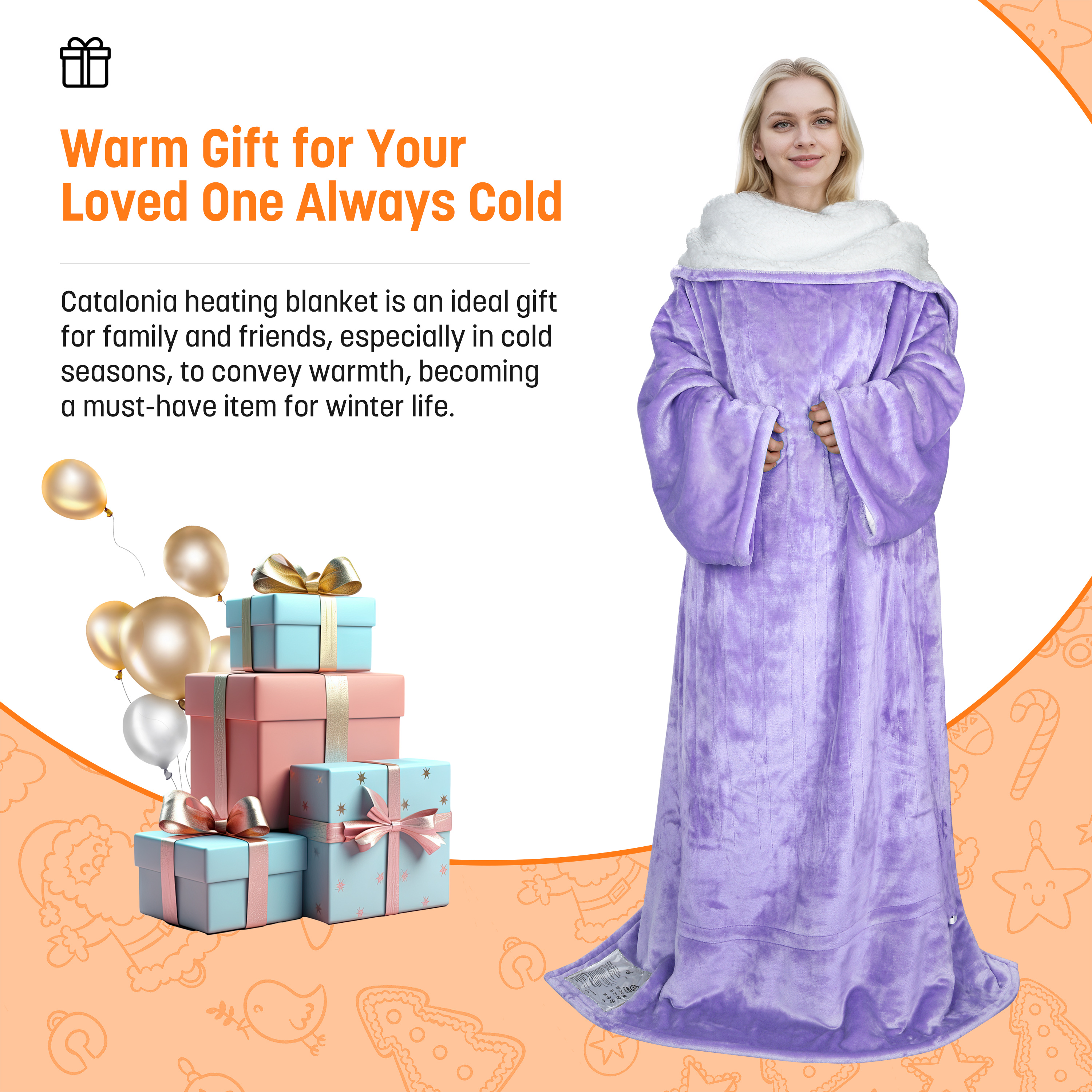 Catalonia Heated Blanket with Sleeves, Electric Snuggle Blanket for Women Men, Wearable Wired Heating Throw Blanket,Cold Gift